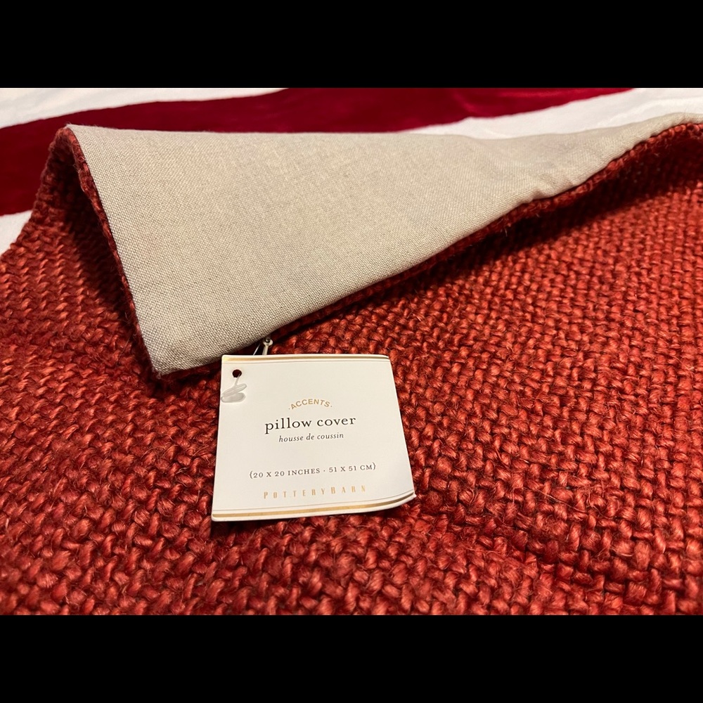 New Pottery Barn Faye Textured Linen Hopsack Pillow Cover, Sumac /Rust, 20”
